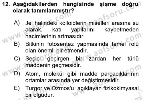 Toprak Bilgisi ve Bitki Besleme Dersi 2018 - 2019 Yılı (Final) Dönem Sonu Sınav Soruları 12. Soru