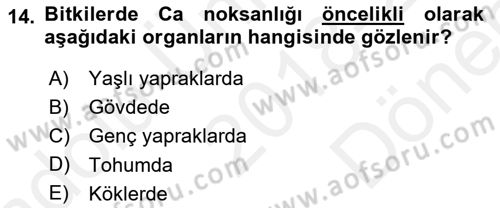 Toprak Bilgisi ve Bitki Besleme Dersi 2018 - 2019 Yılı (Final) Dönem Sonu Sınav Soruları 14. Soru
