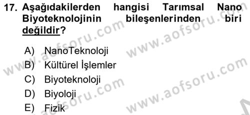 Toprak Bilgisi ve Bitki Besleme Dersi 2018 - 2019 Yılı Yaz Okulu Sınav Soruları 17. Soru