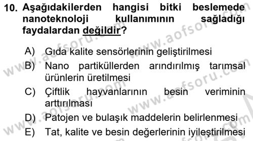 Toprak Bilgisi ve Bitki Besleme Dersi 2020 - 2021 Yılı Yaz Okulu Sınav Soruları 10. Soru