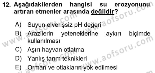 Toprak Bilgisi ve Bitki Besleme Dersi 2020 - 2021 Yılı Yaz Okulu Sınav Soruları 12. Soru
