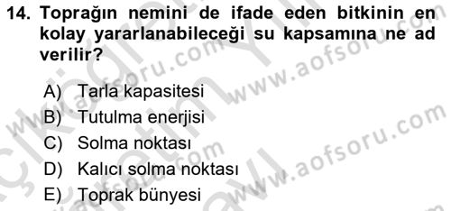 Toprak Bilgisi ve Bitki Besleme Dersi 2020 - 2021 Yılı Yaz Okulu Sınav Soruları 14. Soru