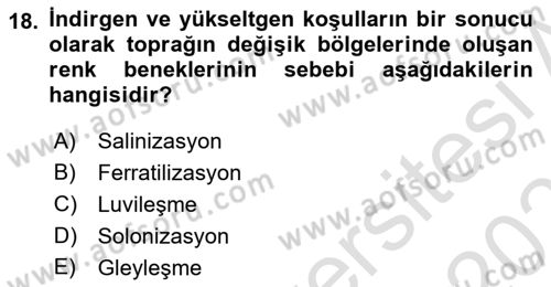 Toprak Bilgisi ve Bitki Besleme Dersi 2020 - 2021 Yılı Yaz Okulu Sınav Soruları 18. Soru