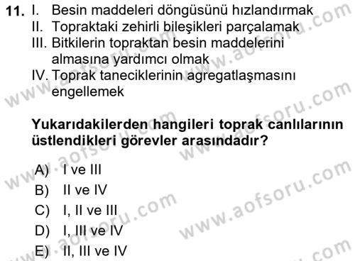 Toprak Bilgisi ve Bitki Besleme Dersi 2021 - 2022 Yılı (Vize) Ara Sınav Soruları 11. Soru