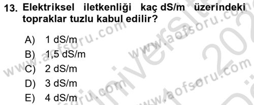Toprak Bilgisi ve Bitki Besleme Dersi 2021 - 2022 Yılı (Vize) Ara Sınav Soruları 13. Soru