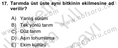 Toprak Bilgisi ve Bitki Besleme Dersi 2021 - 2022 Yılı (Vize) Ara Sınavı 17. Soru