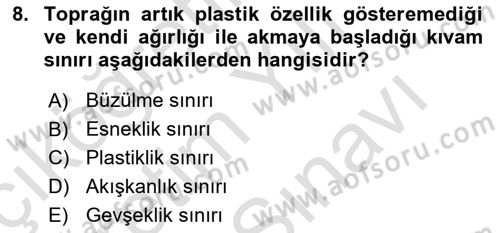 Toprak Bilgisi ve Bitki Besleme Dersi 2021 - 2022 Yılı (Vize) Ara Sınavı 8. Soru