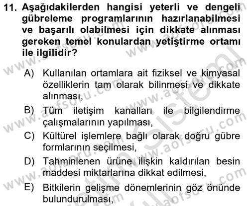 Toprak Bilgisi ve Bitki Besleme Dersi 2021 - 2022 Yılı Yaz Okulu Sınav Soruları 11. Soru