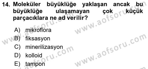 Toprak Bilgisi ve Bitki Besleme Dersi 2021 - 2022 Yılı Yaz Okulu Sınavı 14. Soru