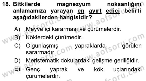 Toprak Bilgisi ve Bitki Besleme Dersi 2021 - 2022 Yılı Yaz Okulu Sınav Soruları 18. Soru