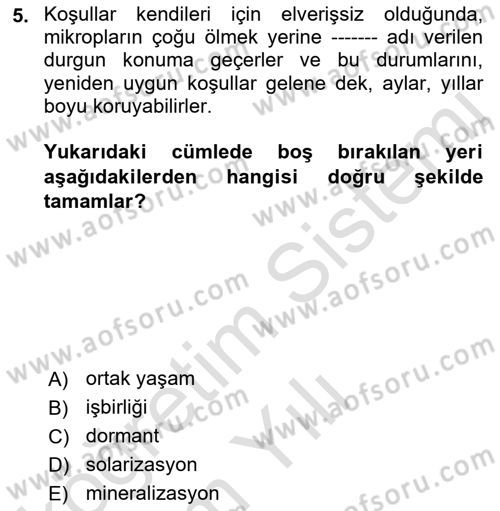 Toprak Bilgisi ve Bitki Besleme Dersi 2021 - 2022 Yılı Yaz Okulu Sınav Soruları 5. Soru