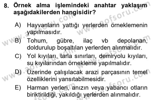 Toprak Bilgisi ve Bitki Besleme Dersi 2021 - 2022 Yılı Yaz Okulu Sınav Soruları 8. Soru