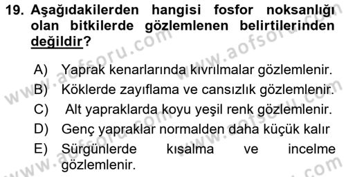 Toprak Bilgisi ve Bitki Besleme Dersi 2022 - 2023 Yılı Yaz Okulu Sınav Soruları 19. Soru