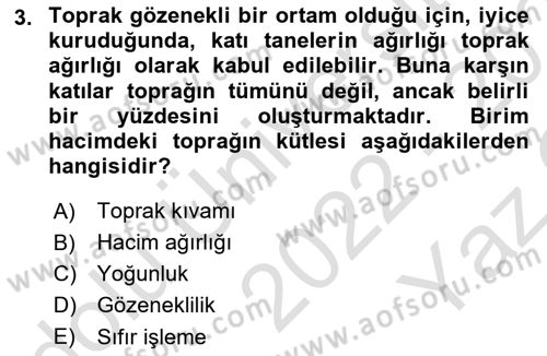 Toprak Bilgisi ve Bitki Besleme Dersi 2022 - 2023 Yılı Yaz Okulu Sınav Soruları 3. Soru
