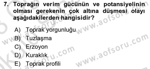 Toprak Bilgisi ve Bitki Besleme Dersi 2022 - 2023 Yılı Yaz Okulu Sınav Soruları 7. Soru