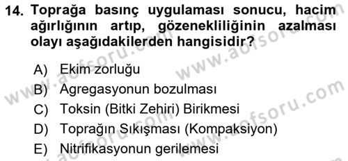 Toprak Bilgisi ve Bitki Besleme Dersi 2023 - 2024 Yılı (Vize) Ara Sınav Soruları 14. Soru