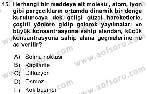 Toprak Bilgisi ve Bitki Besleme Dersi 2023 - 2024 Yılı (Final) Dönem Sonu Sınavı 15. Soru