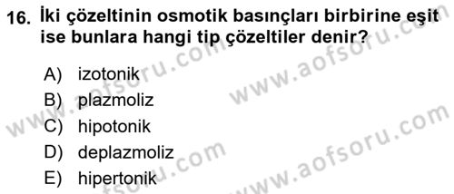 Toprak Bilgisi ve Bitki Besleme Dersi 2023 - 2024 Yılı (Final) Dönem Sonu Sınav Soruları 16. Soru