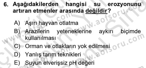 Toprak Bilgisi ve Bitki Besleme Dersi 2023 - 2024 Yılı (Final) Dönem Sonu Sınav Soruları 6. Soru