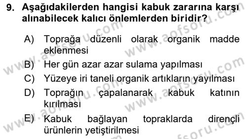 Toprak Bilgisi ve Bitki Besleme Dersi 2023 - 2024 Yılı (Final) Dönem Sonu Sınav Soruları 9. Soru