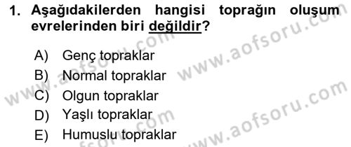 Toprak Bilgisi ve Bitki Besleme Dersi 2023 - 2024 Yılı Yaz Okulu Sınav Soruları 1. Soru