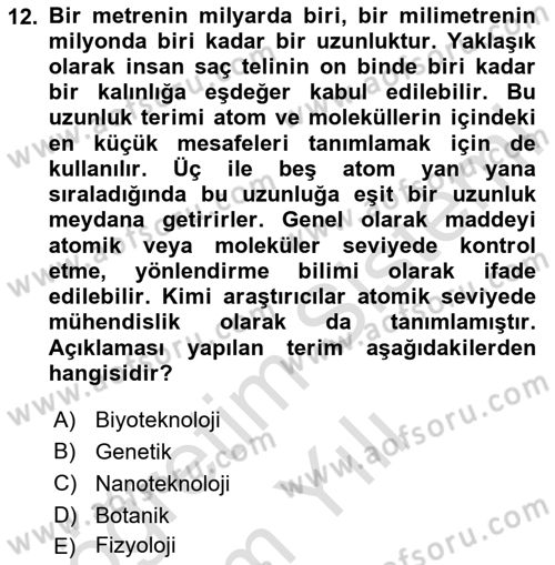 Toprak Bilgisi ve Bitki Besleme Dersi 2023 - 2024 Yılı Yaz Okulu Sınav Soruları 12. Soru