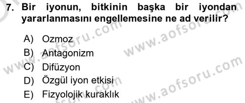 Toprak Bilgisi ve Bitki Besleme Dersi 2023 - 2024 Yılı Yaz Okulu Sınav Soruları 7. Soru