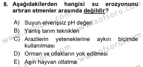 Toprak Bilgisi ve Bitki Besleme Dersi 2023 - 2024 Yılı Yaz Okulu Sınav Soruları 8. Soru