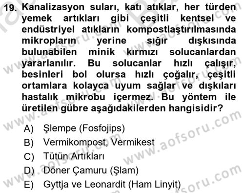 Toprak Bilgisi ve Bitki Besleme Dersi 2024 - 2025 Yılı (Vize) Ara Sınav Soruları 19. Soru