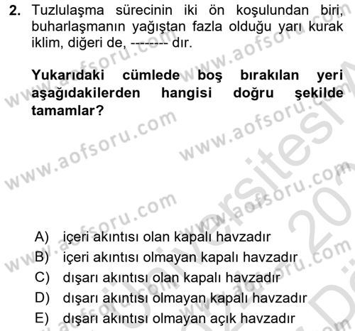 Toprak Bilgisi ve Bitki Besleme Dersi 2024 - 2025 Yılı (Vize) Ara Sınav Soruları 2. Soru