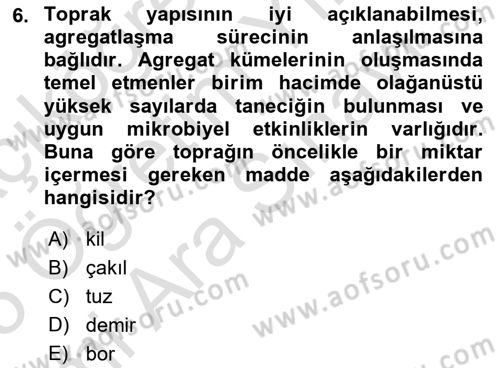 Toprak Bilgisi ve Bitki Besleme Dersi 2024 - 2025 Yılı (Vize) Ara Sınav Soruları 6. Soru