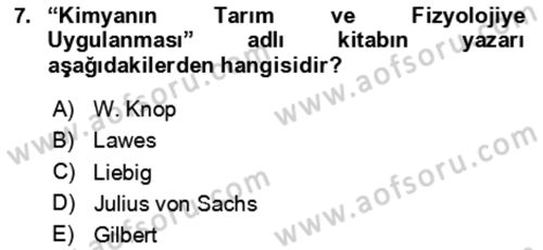 Toprak Bilgisi ve Bitki Besleme Dersi 2024 - 2025 Yılı (Final) Dönem Sonu Sınav Soruları 7. Soru