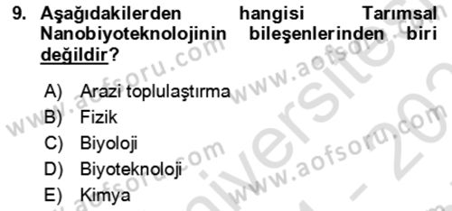 Toprak Bilgisi ve Bitki Besleme Dersi 2024 - 2025 Yılı (Final) Dönem Sonu Sınav Soruları 9. Soru