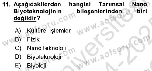 Toprak Bilgisi ve Bitki Besleme Dersi 2024 - 2025 Yılı Yaz Okulu Sınav Soruları 11. Soru