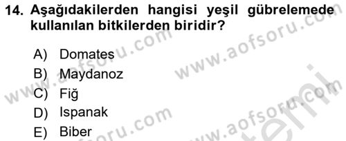 Toprak Bilgisi ve Bitki Besleme Dersi 2024 - 2025 Yılı Yaz Okulu Sınav Soruları 14. Soru