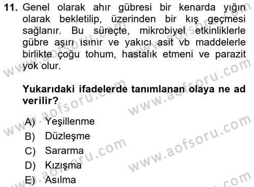 Toprak Bilgisi ve Bitki Besleme Dersi 2025 - 2026 Yılı (Vize) Ara Sınav Soruları 11. Soru