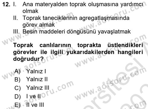 Toprak Bilgisi ve Bitki Besleme Dersi 2025 - 2026 Yılı (Vize) Ara Sınav Soruları 12. Soru