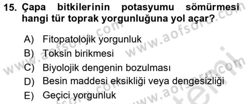 Toprak Bilgisi ve Bitki Besleme Dersi 2025 - 2026 Yılı (Vize) Ara Sınav Soruları 15. Soru