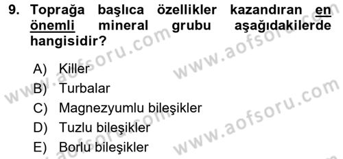 Toprak Bilgisi ve Bitki Besleme Dersi 2025 - 2026 Yılı (Vize) Ara Sınav Soruları 9. Soru