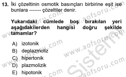Toprak Bilgisi ve Bitki Besleme Dersi 2025 - 2026 Yılı (Final) Dönem Sonu Sınav Soruları 13. Soru