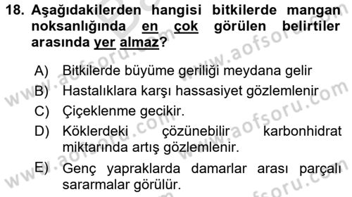 Toprak Bilgisi ve Bitki Besleme Dersi 2025 - 2026 Yılı (Final) Dönem Sonu Sınav Soruları 18. Soru