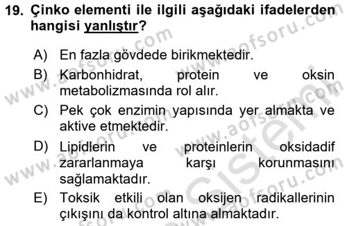 Toprak Bilgisi ve Bitki Besleme Dersi 2025 - 2026 Yılı (Final) Dönem Sonu Sınav Soruları 19. Soru