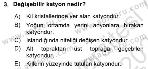 Toprak Bilgisi ve Bitki Besleme Dersi 2025 - 2026 Yılı (Final) Dönem Sonu Sınav Soruları 3. Soru