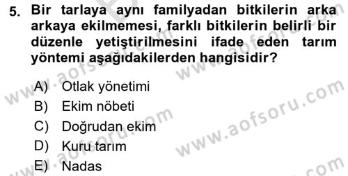 Toprak Bilgisi ve Bitki Besleme Dersi 2025 - 2026 Yılı (Final) Dönem Sonu Sınav Soruları 5. Soru