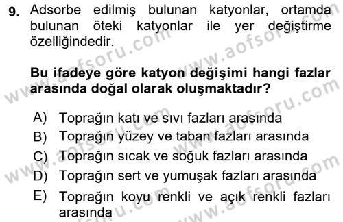 Toprak Bilgisi ve Bitki Besleme Dersi 2025 - 2026 Yılı (Final) Dönem Sonu Sınav Soruları 9. Soru