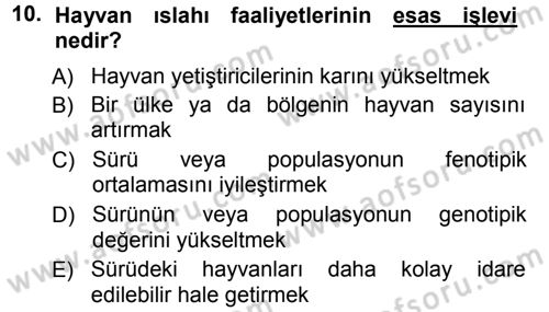 Hayvan Yetiştirme Dersi 2012 - 2013 Yılı (Vize) Ara Sınav Soruları 10. Soru