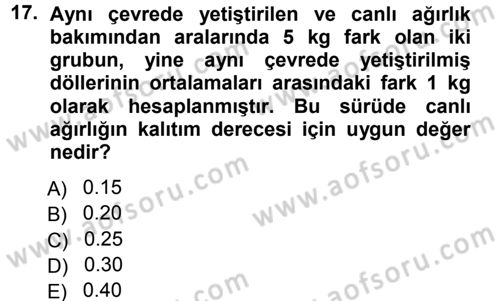 Hayvan Yetiştirme Dersi 2012 - 2013 Yılı (Vize) Ara Sınav Soruları 17. Soru