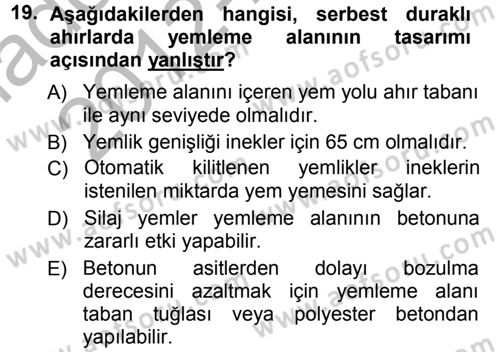 Hayvan Yetiştirme Dersi 2012 - 2013 Yılı (Vize) Ara Sınav Soruları 19. Soru