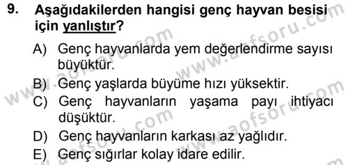 Hayvan Yetiştirme Dersi 2012 - 2013 Yılı (Vize) Ara Sınav Soruları 9. Soru