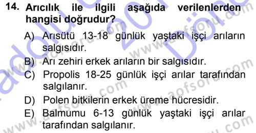 Hayvan Yetiştirme Dersi 2012 - 2013 Yılı (Final) Dönem Sonu Sınav Soruları 14. Soru